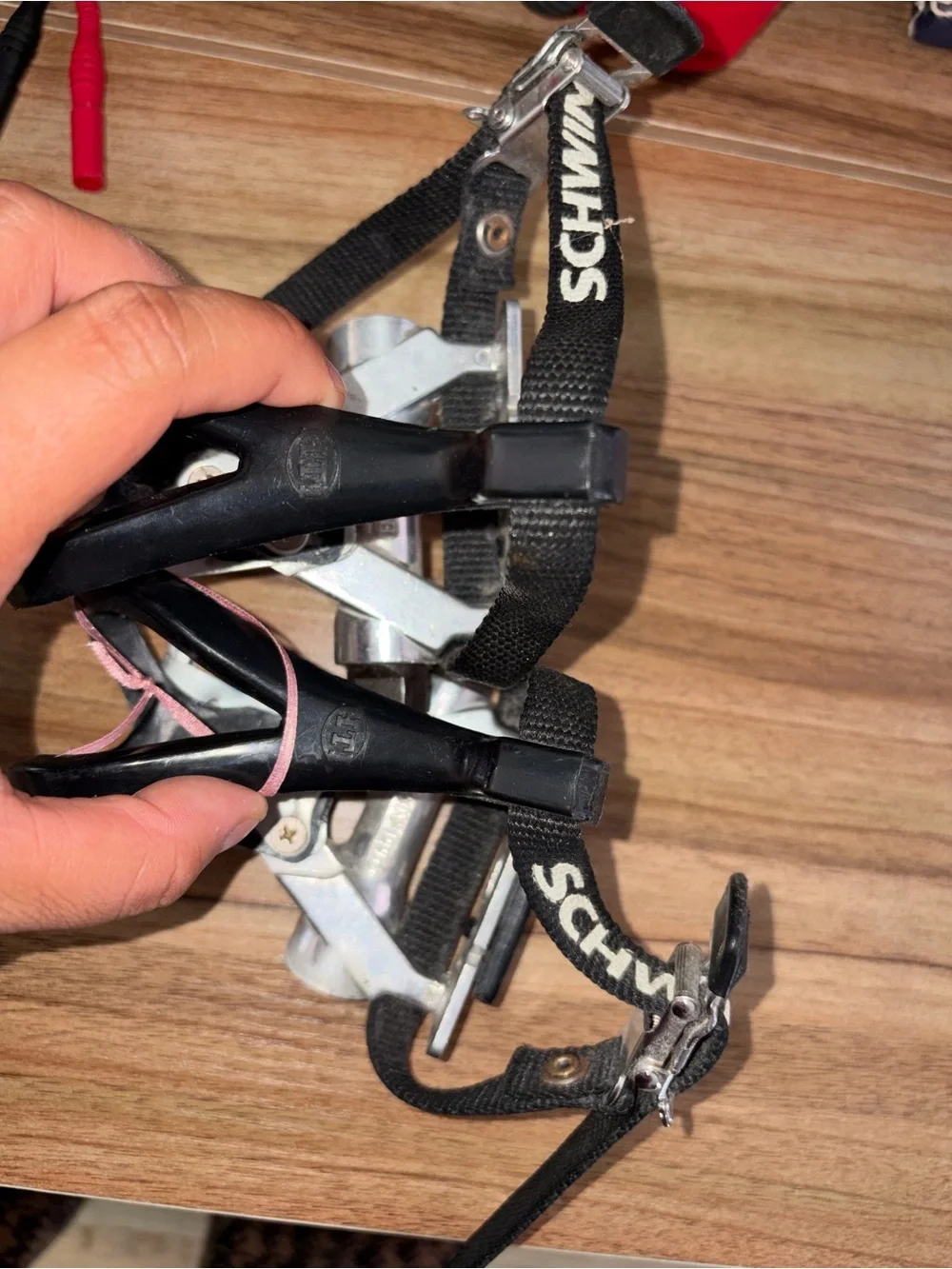 Black Pedal Toe Clips with Orange Reflectors - Unbranded